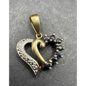 RSE Signed Sterling Silver 925 Gold Plated Sapphire & Diamond Heart Pendant
